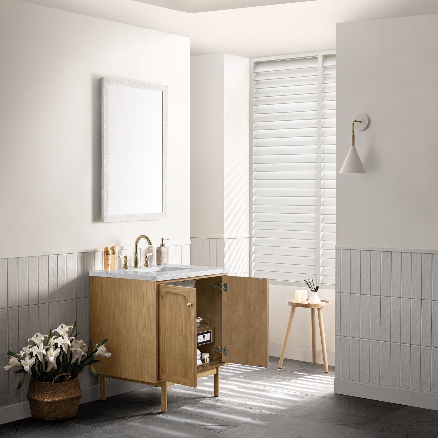 Renovate for Less Atlanta Laurent 30" Single Vanity, Light Natural Oak w/ 3 CM Ethereal Noctis Top