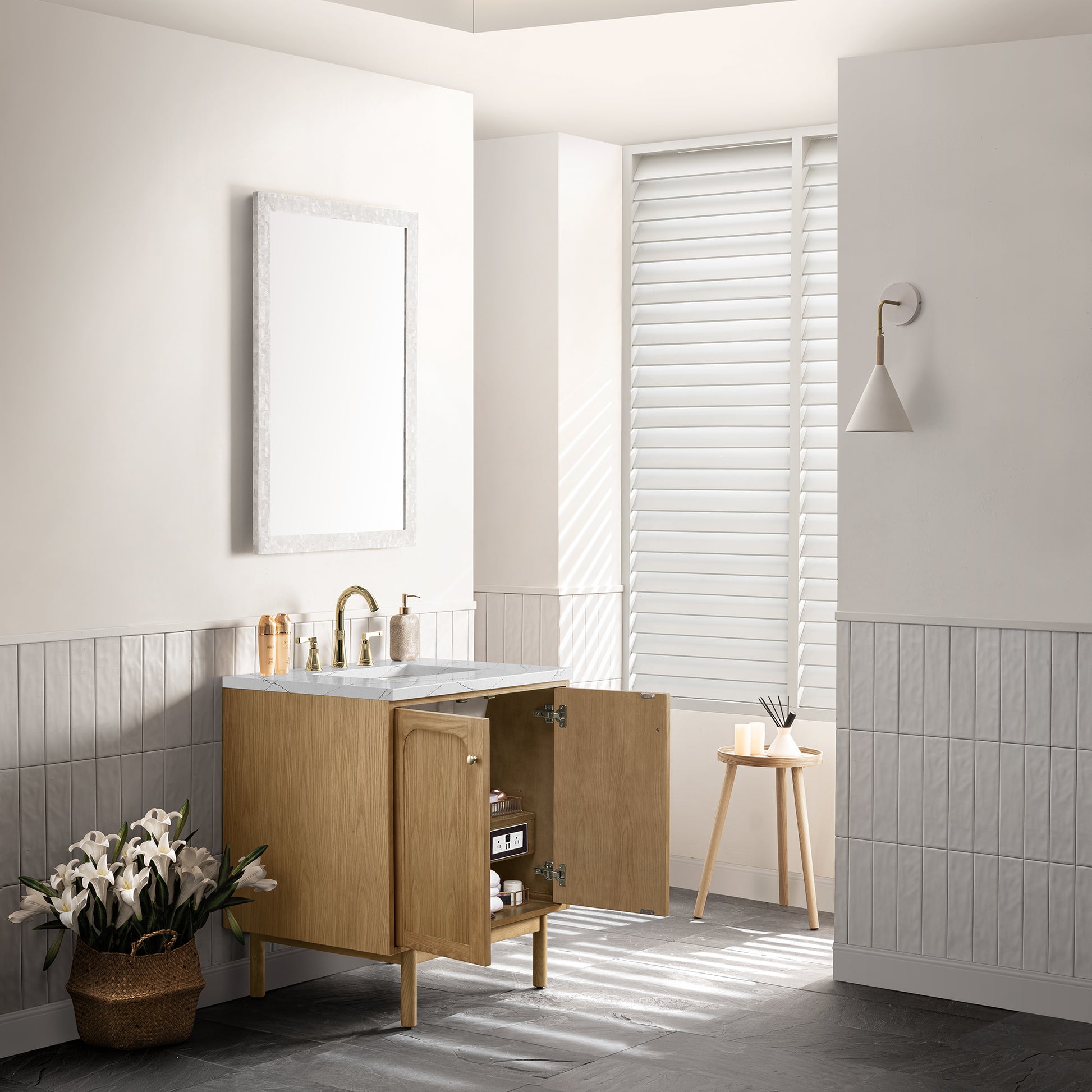 Renovate for Less Atlanta Laurent 30" Single Vanity, Light Natural Oak w/ 3 CM Ethereal Noctis Top
