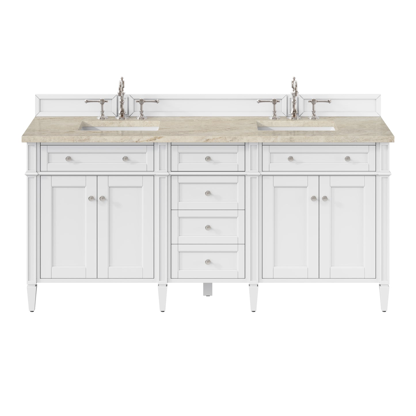 Renovate for Less Atlanta Brittany 72" Double Vanity in Bright White, w/ 3 CM Tajnar Eclos Top w/FreePower Wireless Charger