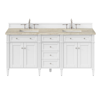 Renovate for Less Atlanta Brittany 72" Double Vanity in Bright White, w/ 3 CM Tajnar Eclos Top w/FreePower Wireless Charger