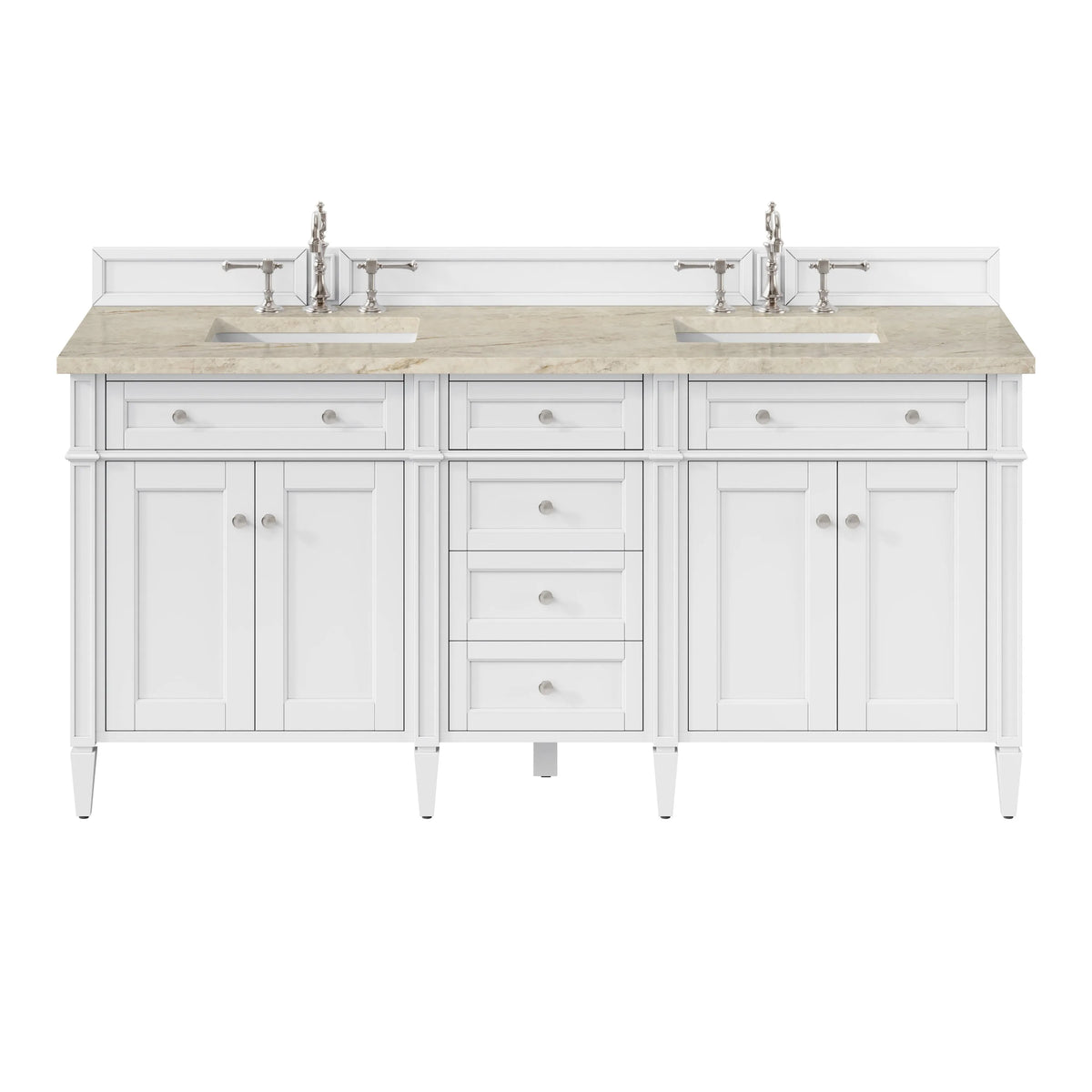 Brittany 72" Double Vanity in Bright White, w/ 3 CM Tajnar Eclos Top w/FreePower Wireless Charger