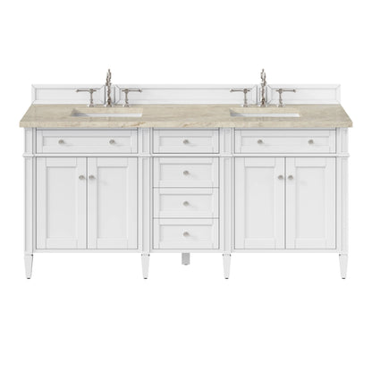 Brittany 72" Double Vanity in Bright White, w/ 3 CM Tajnar Eclos Top w/FreePower Wireless Charger