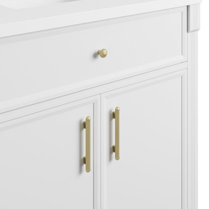 Renovate for Less Atlanta Bellshire 72" Double Vanity, Bright White w/ 3 CM Siberian Silestone Top w/FreePower Wireless Charger