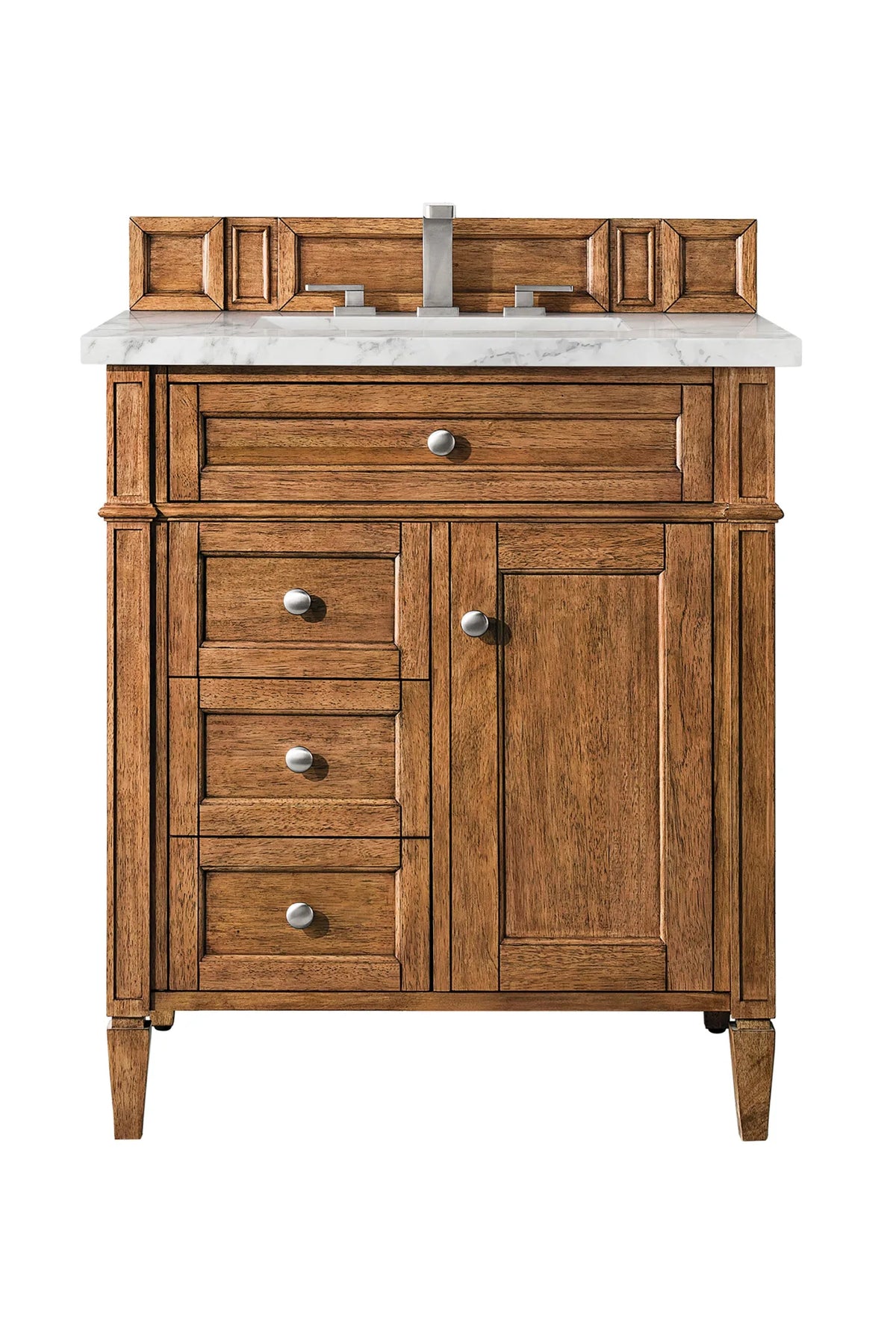 Brittany 30" Single Vanity, Saddle Brown w/ 3 CM Carrara Marble Top