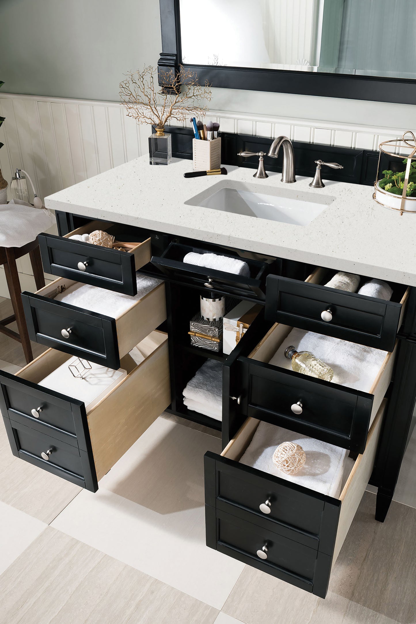 Renovate for Less Atlanta Brittany 48" Single Vanity, Black Onyx w/ 3 CM Lime Delight Silestone Top