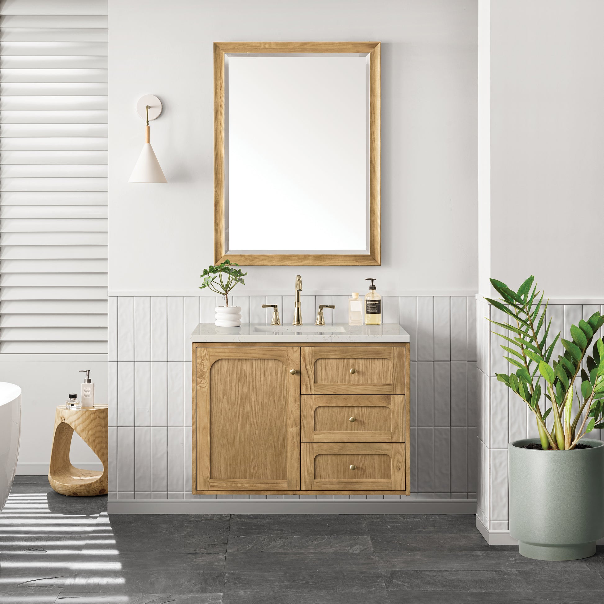 Renovate for Less Atlanta Laurent 36" Single Vanity, Light Natural Oak, w/ 3 CM Siberian Silestone Top