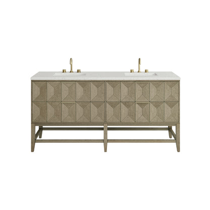 Renovate for Less Atlanta Emmeline 72" Double Vanity, Pebble Oak w/ 3 CM Lime Delight Top