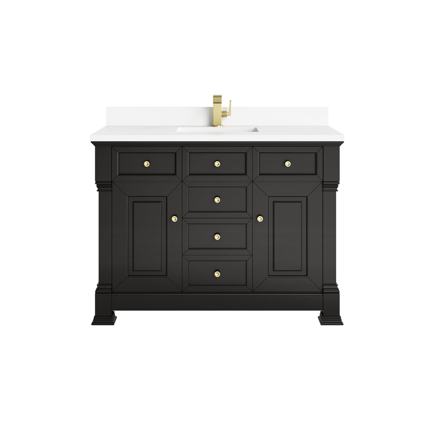 Renovate for Less Atlanta Brookfield 48" Single Vanity, Black Onyx w/ Single Hole 3 CM White Zeus Silestone Top & Backsplash