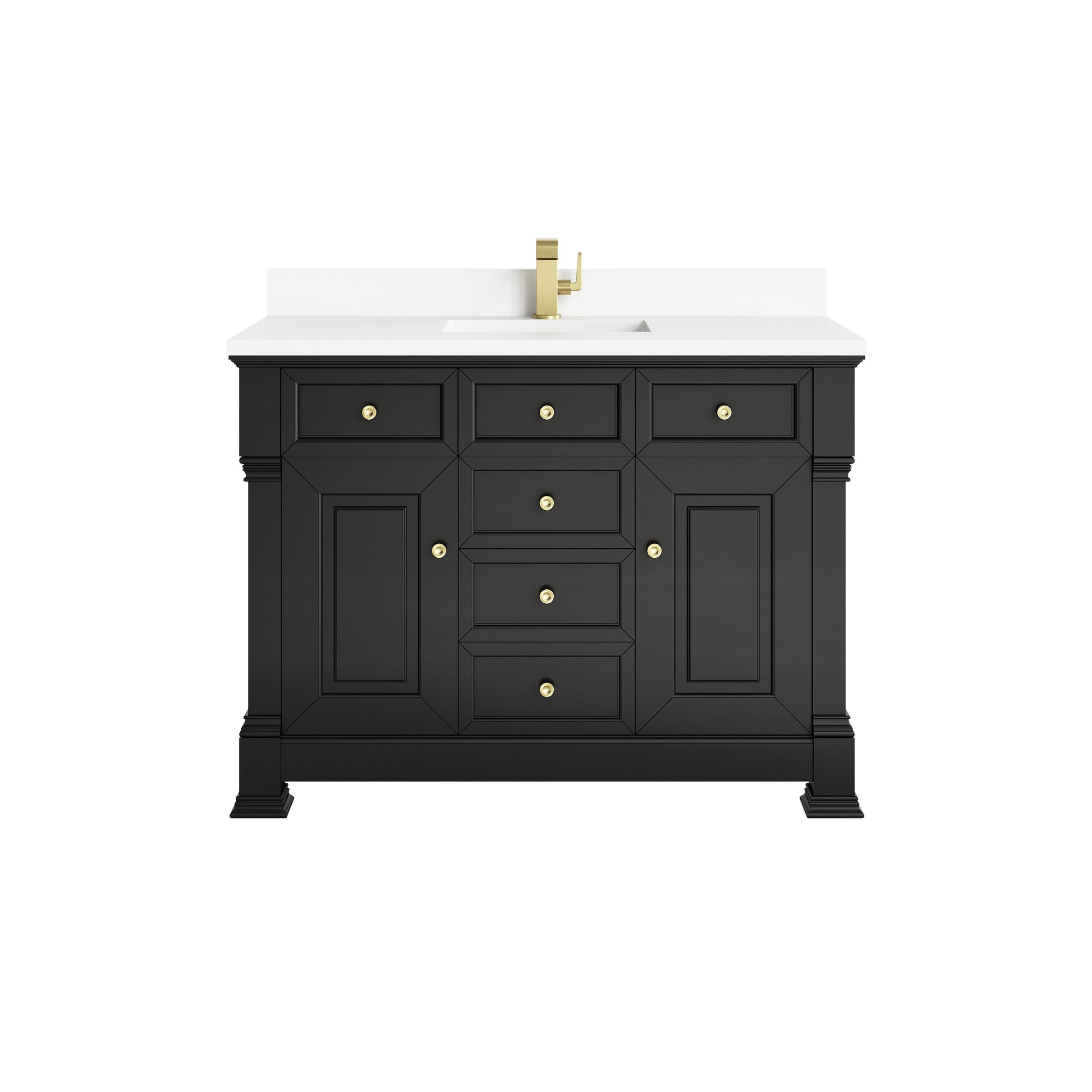 Renovate for Less Atlanta Brookfield 48" Single Vanity, Black Onyx w/ Single Hole 3 CM White Zeus Silestone Top & Backsplash