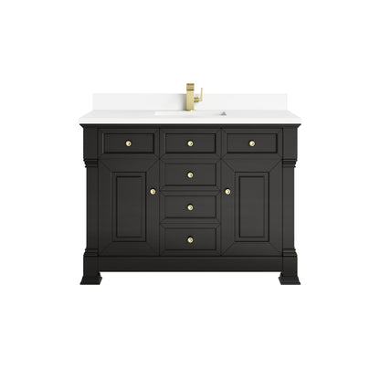 Renovate for Less Atlanta Brookfield 48" Single Vanity, Black Onyx w/ Single Hole 3 CM White Zeus Silestone Top & Backsplash
