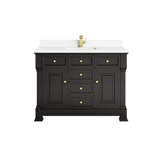 Renovate for Less Atlanta Brookfield 48" Single Vanity, Black Onyx w/ Single Hole 3 CM White Zeus Silestone Top & Backsplash