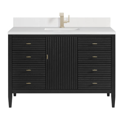 Myrrin 48" Vanity, Carbon Oak w/ Single Hole 3 CM White Zeus Silestone Top & Backsplash