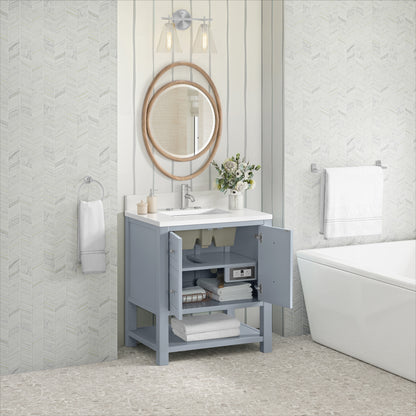 Renovate for Less Atlanta Breckenridge 30" Single Vanity, Serenity Blue, w/ Single Hole 3 CM White Zeus Quartz Top & Backsplash