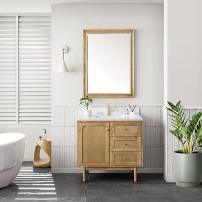 Renovate for Less Atlanta Laurent 36" Single Vanity, Light Natural Oak w/ Single Hole 3 CM White Zeus Top & Backsplash