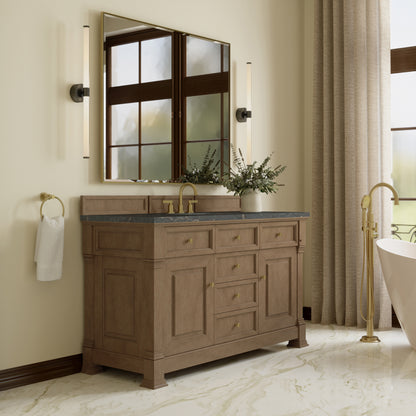 Renovate for Less Atlanta Brookfield 60" Single Vanity, Pecan w/ 3 CM Parisien Bleu Silestone Top