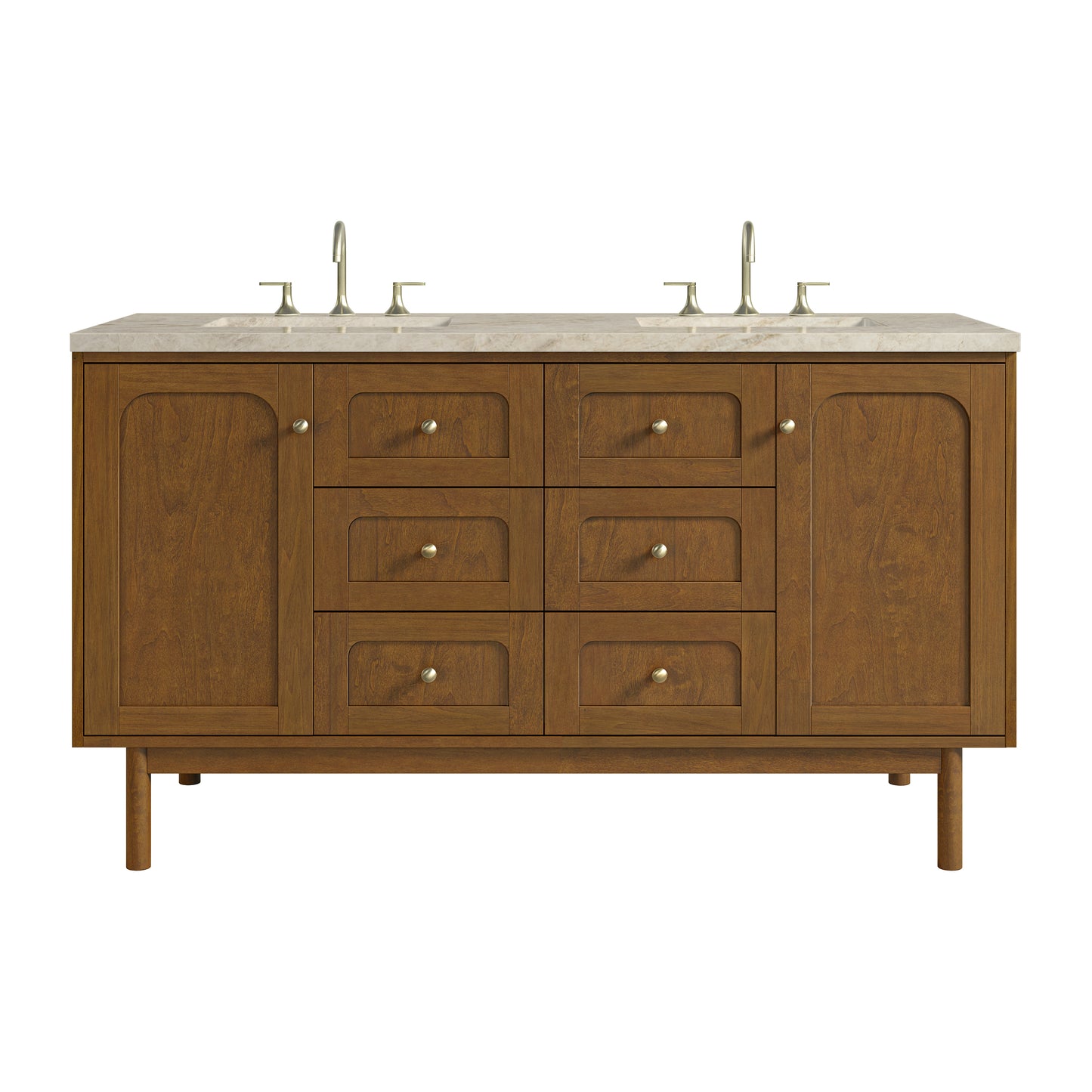 Renovate for Less Atlanta Laurent 60" Double Vanity, Honey Oak w/ 3 CM Tajnar Eclos Top w/FreePower Wireless Charger