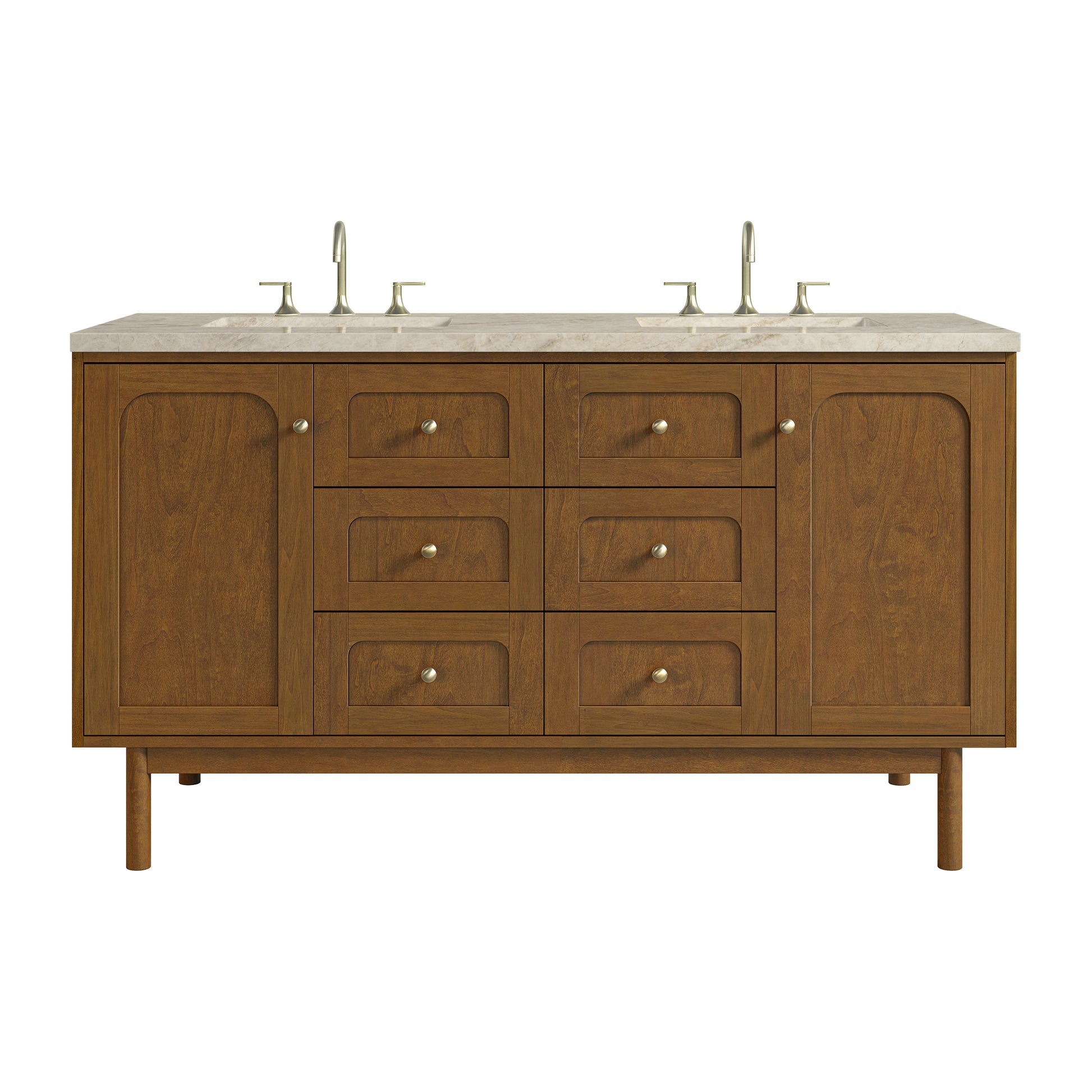 Renovate for Less Atlanta Laurent 60" Double Vanity, Honey Oak w/ 3 CM Tajnar Eclos Top w/FreePower Wireless Charger