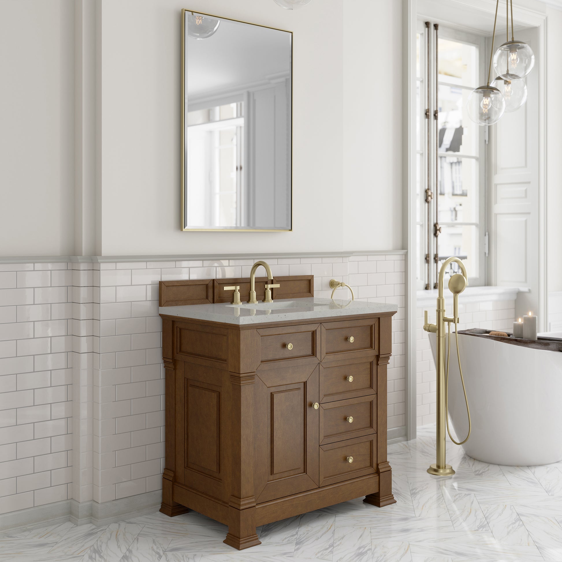 Renovate for Less Atlanta Brookfield 36" Single Vanity, Honey Oak w/ 3 CM Lime Delight Silestone Top