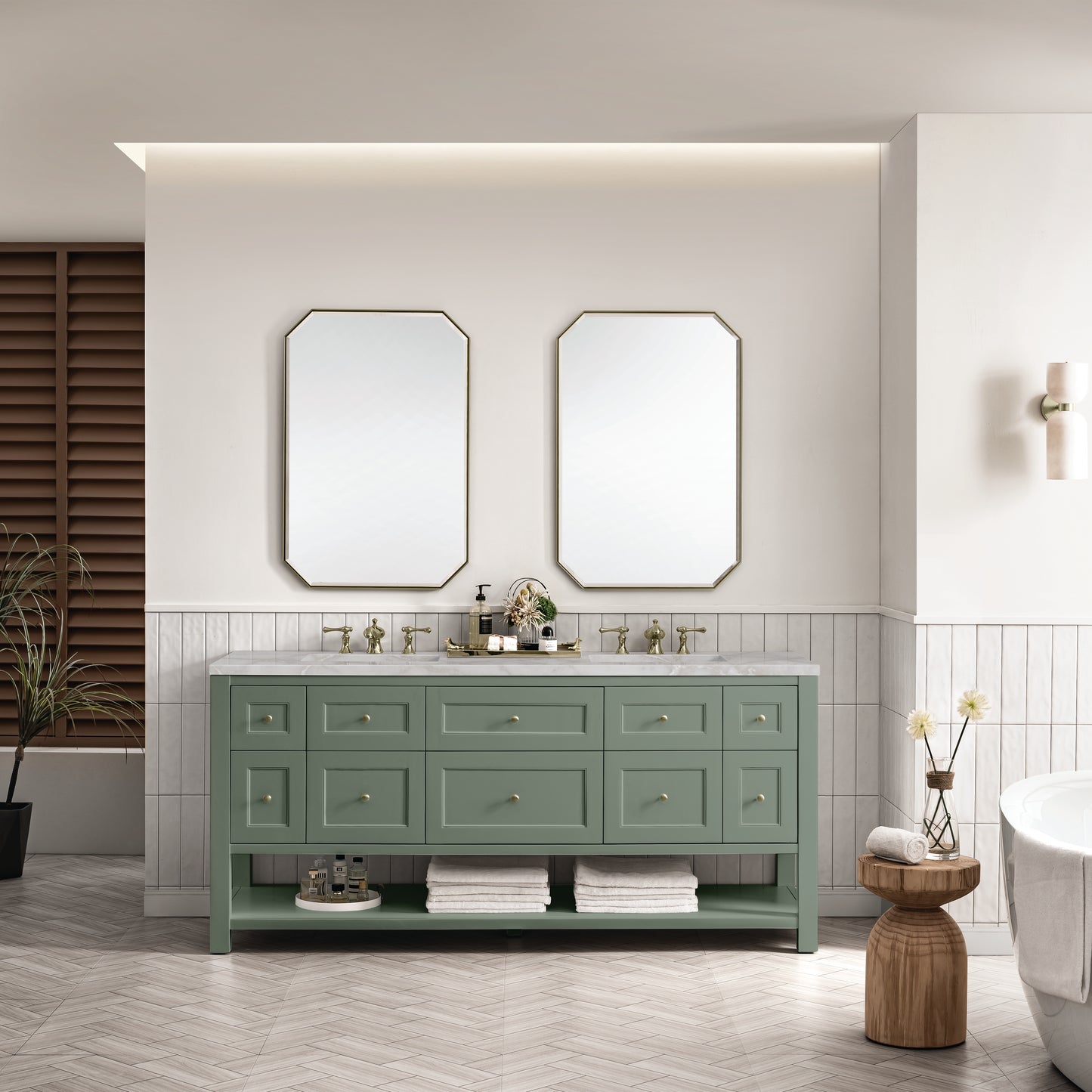 Renovate for Less Atlanta Breckenridge 72" Double Vanity, Smokey Celadon w/ 3 CM Victorian Silver Top