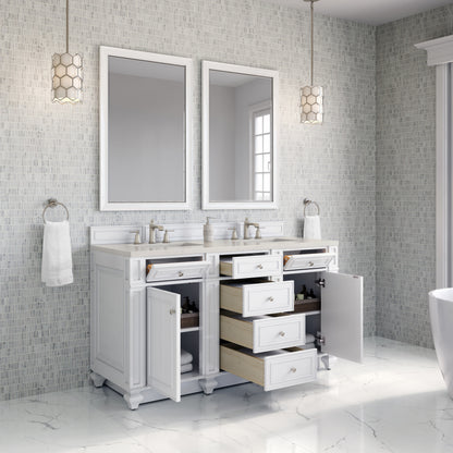 Renovate for Less Atlanta Bristol 60" Double Vanity, Bright White, w/ 3 CM Siberian Silestone Top w/FreePower Wireless Charger