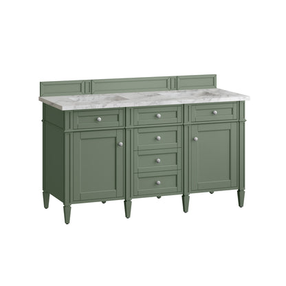 Renovate for Less Atlanta Brittany 60" Double Vanity, Smokey Celadon w/ 3 CM Carrara Marble Top
