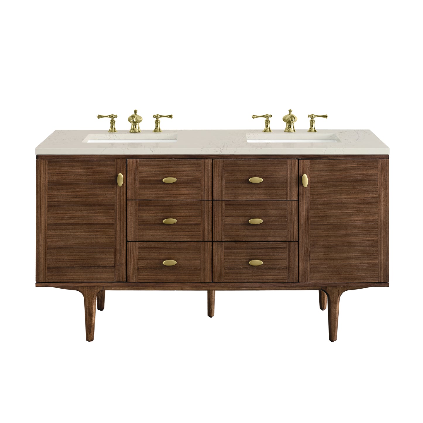 Renovate for Less Atlanta Amberly 60" Double Vanity, Mid-Century Walnut, w/ 3 CM Siberian Silestone Top w/FreePower Wireless Charger