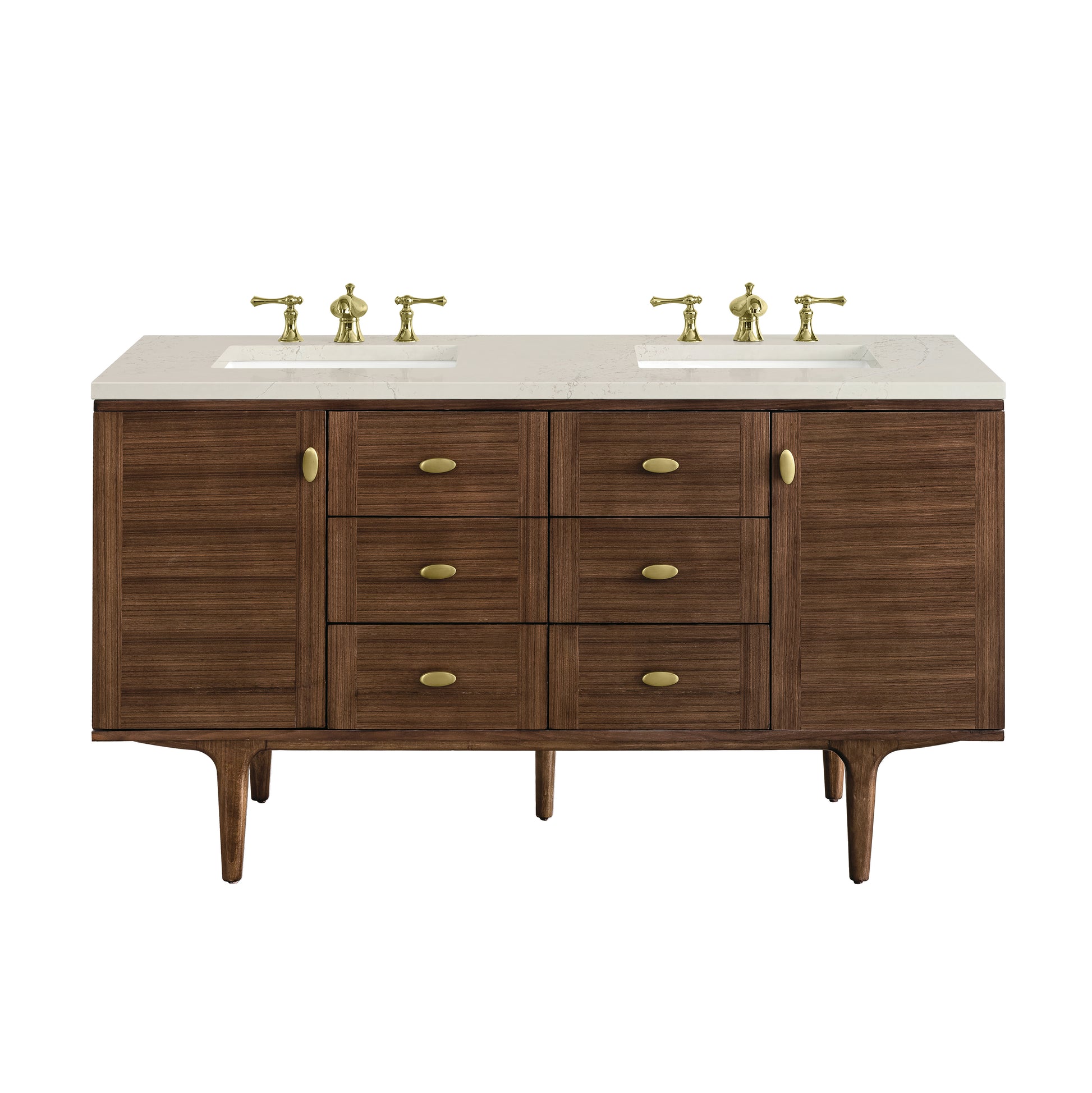Renovate for Less Atlanta Amberly 60" Double Vanity, Mid-Century Walnut, w/ 3 CM Siberian Silestone Top w/FreePower Wireless Charger