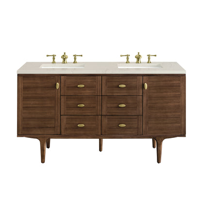Renovate for Less Atlanta Amberly 60" Double Vanity, Mid-Century Walnut, w/ 3 CM Siberian Silestone Top w/FreePower Wireless Charger