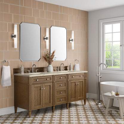 Renovate for Less Atlanta Brittany 72" Double Vanity, Saddle Brown, w/ 3 CM Tajnar Eclos Top