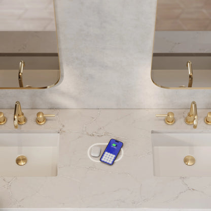Amberly 72" Double Vanity, Mid-Century Walnut w/ 3 CM Victorian Silver Top w/FreePower Wireless Charger