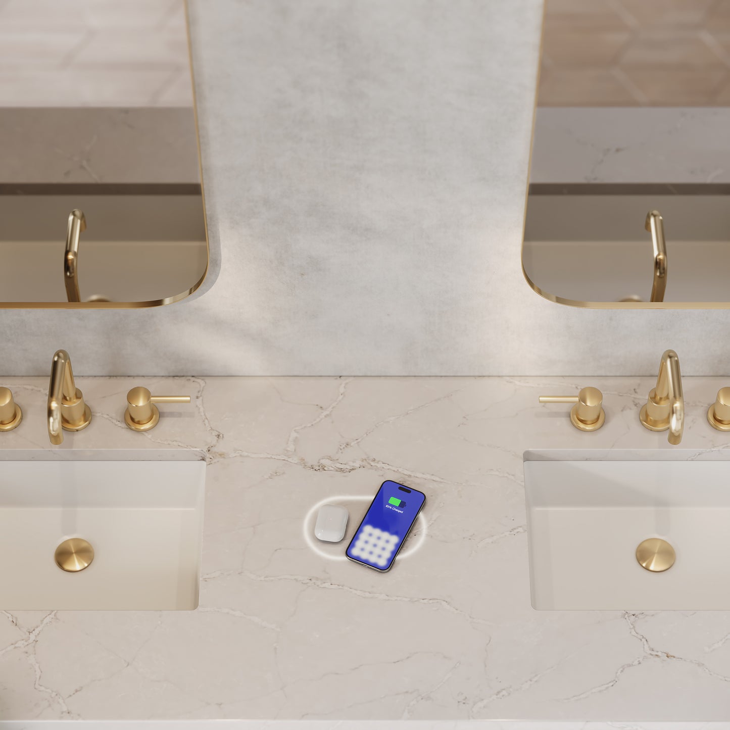 Renovate for Less Atlanta Breckenridge 72" Double Vanity, Serenity Blue, w/ 3 CM Victorian Silver Quartz Top w/FreePower Wireless Charger