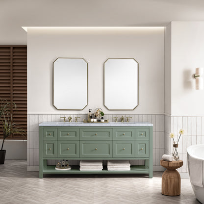Renovate for Less Atlanta Breckenridge 72" Double Vanity, Smokey Celadon w/ 3 CM Carrara Marble Top
