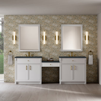 Renovate for Less Atlanta Bellshire 96" Dual Vanity Set with 24" Make-Up Counter, Bright White w/3 cm Charcoal Soapstone Silestone Top