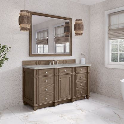 Renovate for Less Atlanta Bristol 60" Single Vanity, Whitewashed Walnut w/ 3 CM Victorian Silver Silestone Top