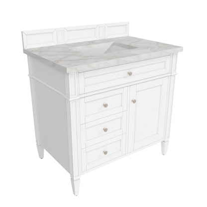 Renovate for Less Atlanta Brittany 36" Single Vanity, Bright White w/ 3 CM Victorian Silver Silestone Top