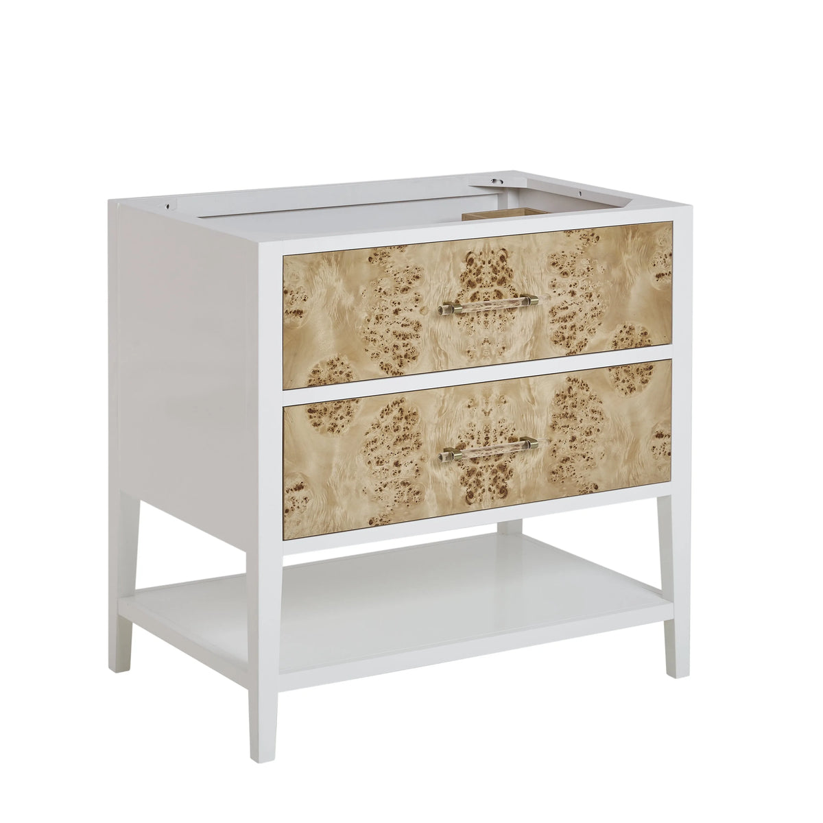 Olena 36" Single Vanity, Light Mappa Burl and Polished White, w/ 3 CM Tajnar Eclos Top