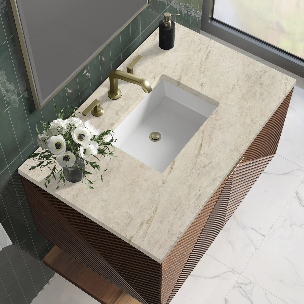Marcello 36" Single Vanity, Chestnut, w/ 3 CM Tajnar Eclos Top
