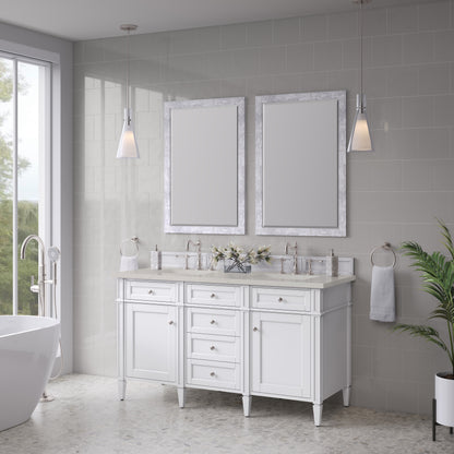 Renovate for Less Atlanta Brittany 60" Double Vanity in Bright White, w/ 3 CM Siberian Silestone Top w/FreePower Wireless Charger