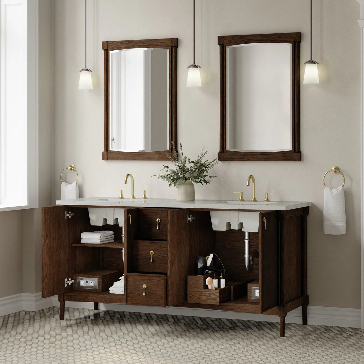 Kinnsden 72" Double Vanity, Sable Oak w/ 3 CM Lime Delight Silestone Top