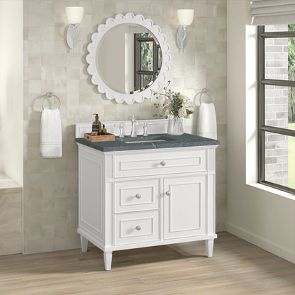 Lorelai 36" Single Vanity, Bright White w/ 3 CM Parisien Bleu Silestone Top