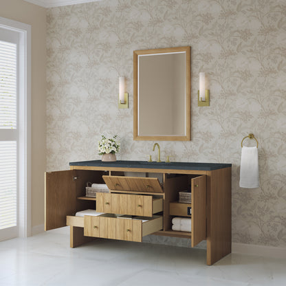 Renovate for Less Atlanta Hudson 60" Single Vanity, Light Natural Oak w/ 3 CM Charcoal Soapstone Top