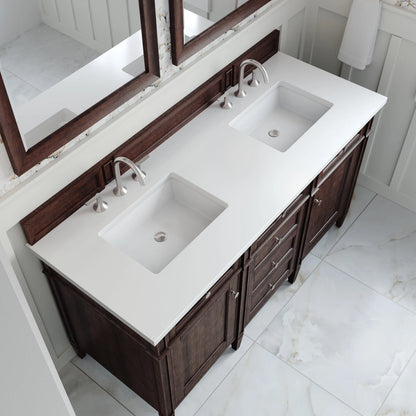 Brittany 60" Double Vanity, Burnished Mahogany w/ 3 CM White Zeus Silestone Top