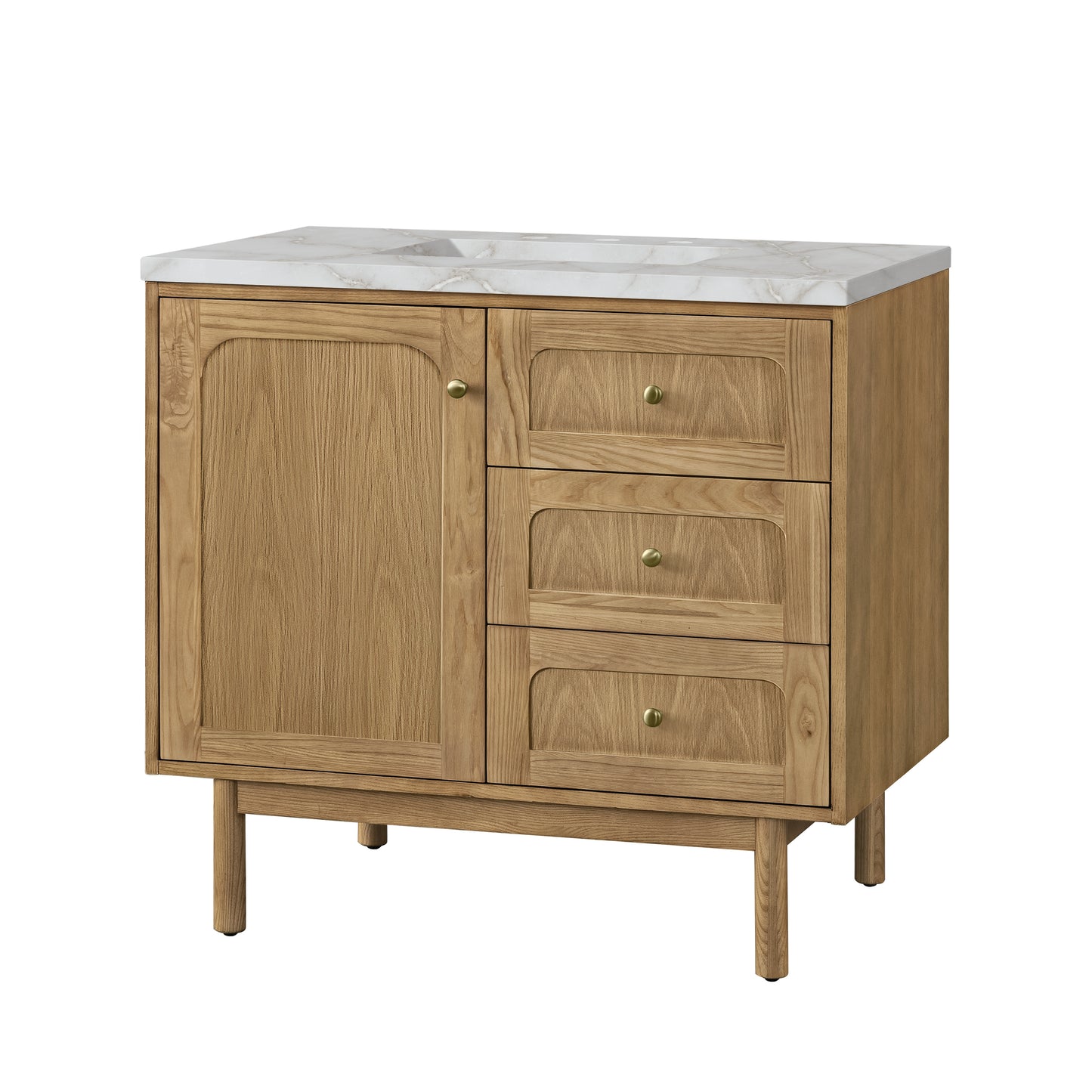 Renovate for Less Atlanta Laurent 36" Single Vanity, Light Natural Oak w/ 3 CM Victorian Silver Top