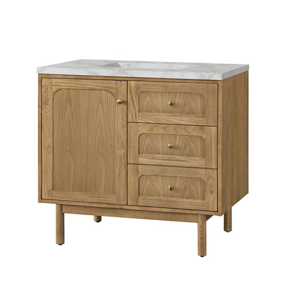 Renovate for Less Atlanta Laurent 36" Single Vanity, Light Natural Oak w/ 3 CM Victorian Silver Top