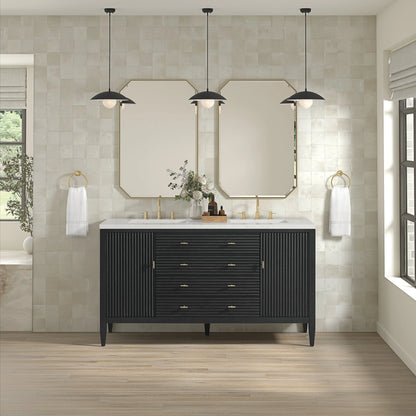 Myrrin 60" Double Vanity, Carbon Oak w/ 3 CM Lime Delight Silestone Top
