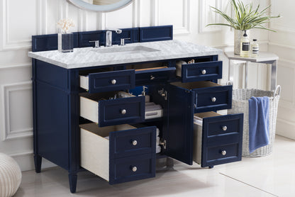 Renovate for Less Atlanta Brittany 48" Single Vanity, Victory Blue w/ 3 CM Carrara Marble Top
