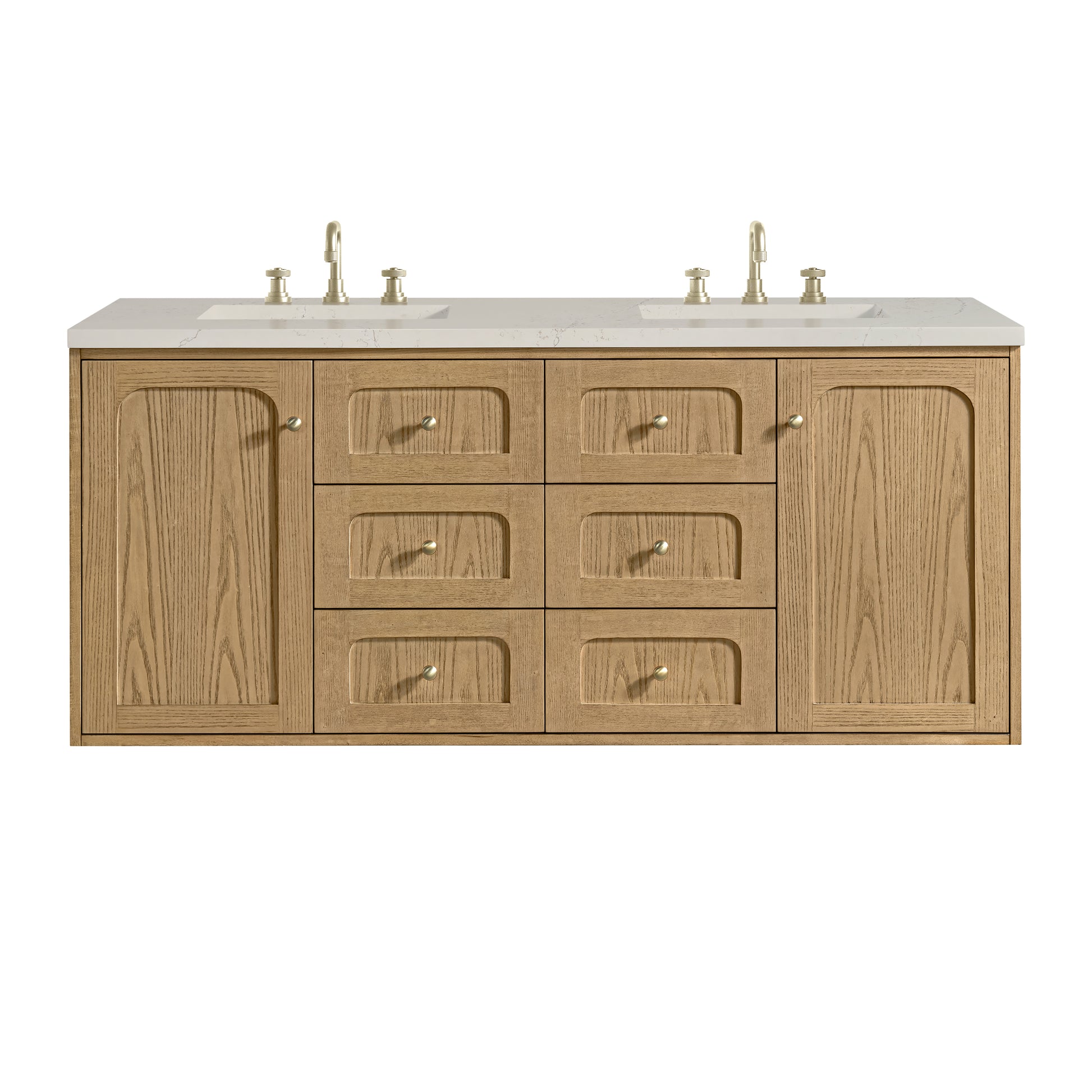 Renovate for Less Atlanta Laurent 60" Double Vanity, Light Natural Oak, w/ 3 CM Siberian Silestone Top