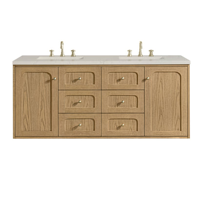 Renovate for Less Atlanta Laurent 60" Double Vanity, Light Natural Oak, w/ 3 CM Siberian Silestone Top