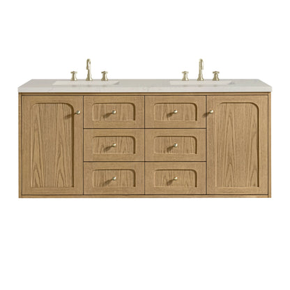 Laurent 60" Double Vanity, Light Natural Oak, w/ 3 CM Siberian Silestone Top