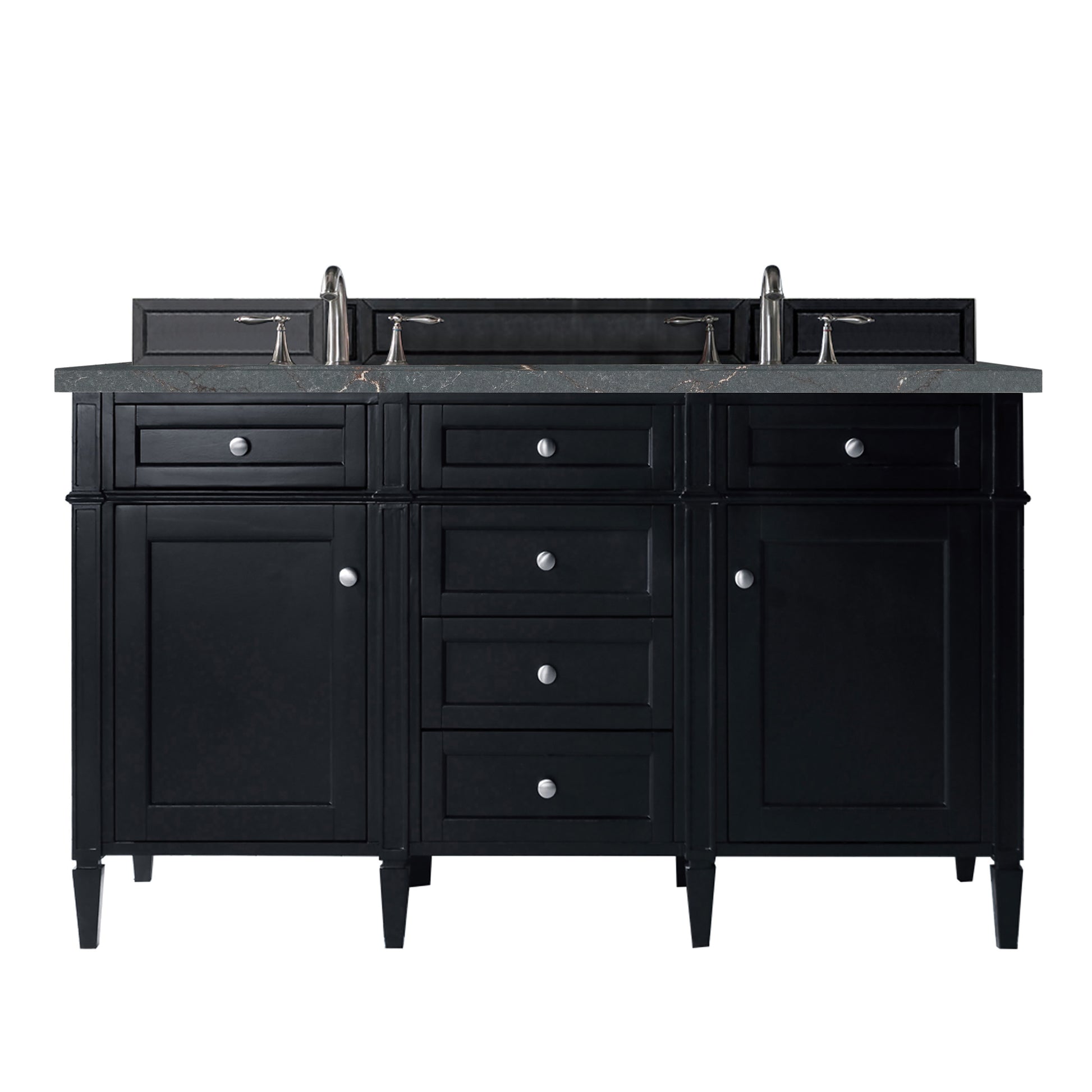 Renovate for Less Atlanta Brittany 60" Double Vanity, Black Onyx w/ 3 CM Parisien Bleu Silestone Top w/FreePower Wireless Charger